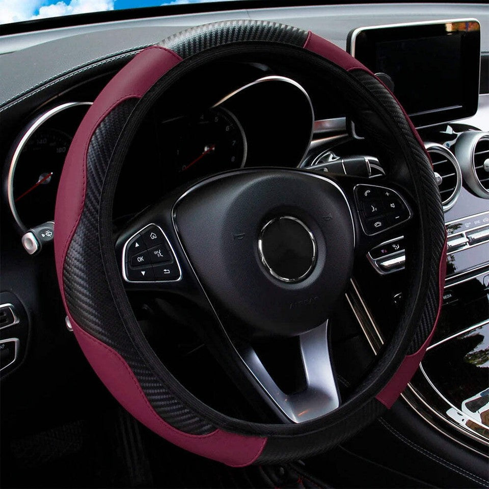 Carbon Fiber PU Leather Car without Inner Ring Steering Wheel Cover Automotive
