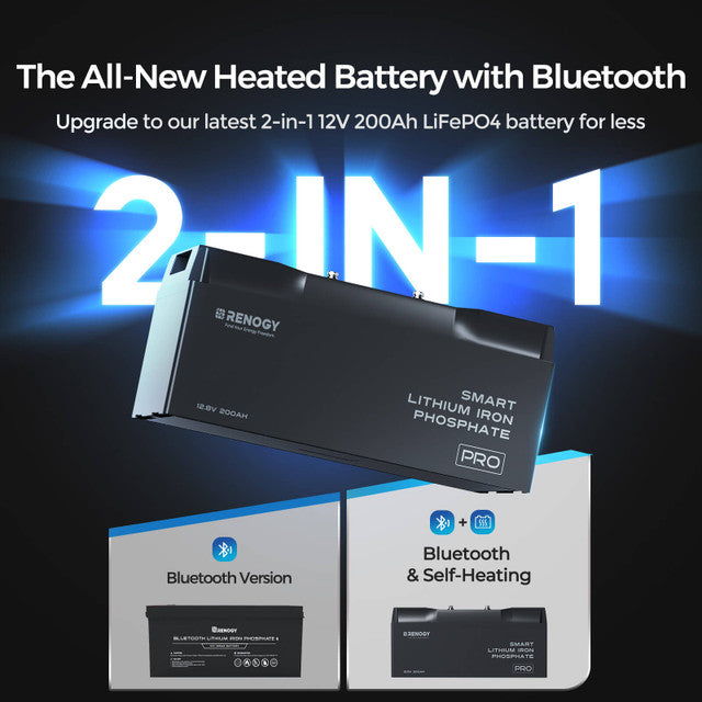 Pro - Renogy 12V 200Ah Smart Lithium Iron Phosphate Battery w/Bluetooth & Self-heating Function