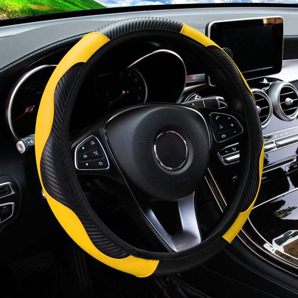 Carbon Fiber PU Leather Car without Inner Ring Steering Wheel Cover Automotive