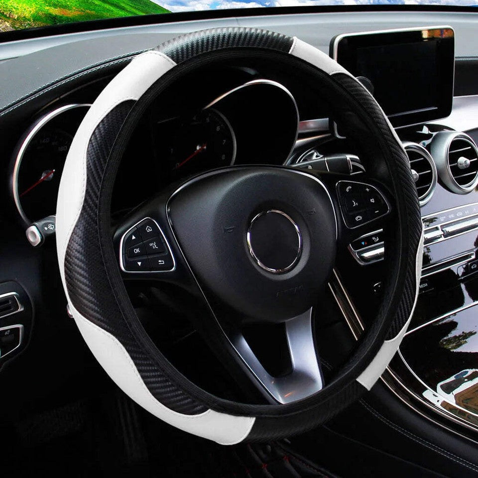 Carbon Fiber PU Leather Car without Inner Ring Steering Wheel Cover Automotive