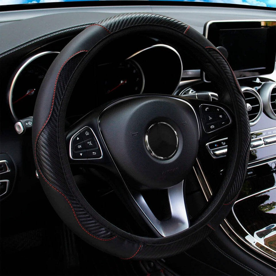 Carbon Fiber PU Leather Car without Inner Ring Steering Wheel Cover Automotive