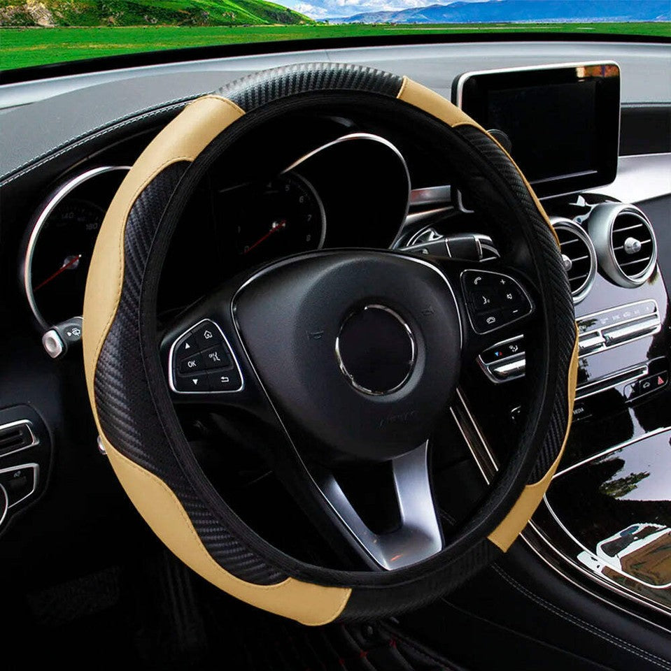 Carbon Fiber PU Leather Car without Inner Ring Steering Wheel Cover Automotive