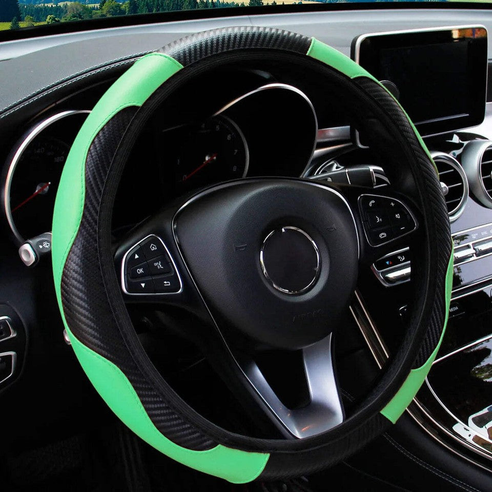 Carbon Fiber PU Leather Car without Inner Ring Steering Wheel Cover Automotive