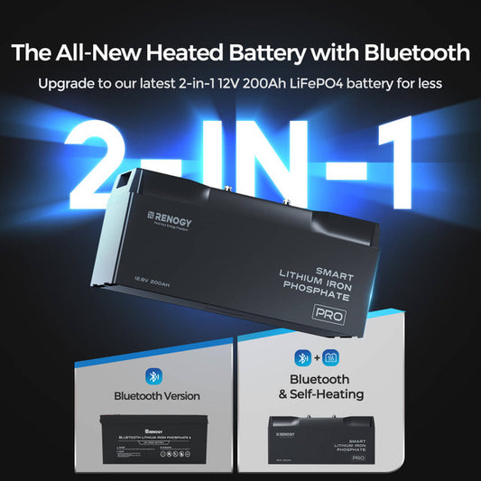 Pro - Renogy 12V 200Ah Smart Lithium Iron Phosphate Battery w/Bluetooth & Self-heating Function