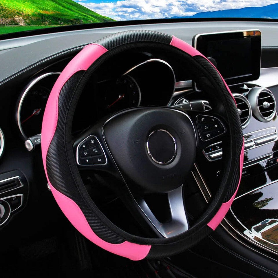 Carbon Fiber PU Leather Car without Inner Ring Steering Wheel Cover Automotive
