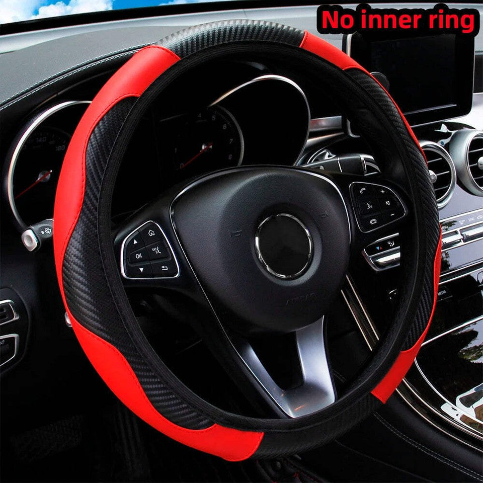 Carbon Fiber PU Leather Car without Inner Ring Steering Wheel Cover Automotive